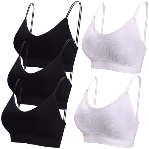 BQTQ BH mit V-Ausschnitt, Schlauchoberteil, gepolstert, BH-Hemdchen für Damen, nahtlose Bralettes, 5 Stück, schwarz, weiß, X-Large