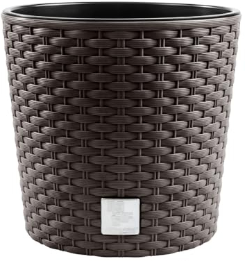 Blumentopf, in Rattan-Optik,Rund Blumentopf, pflanzkübel, Ink. Einsatz, Vielseitiger, übertöpfe, Blumenübertopf, übertopf, Verfügbar in 4 Größen und 4 Farben - Stilvolles Design (Braun, ø 30 cm)