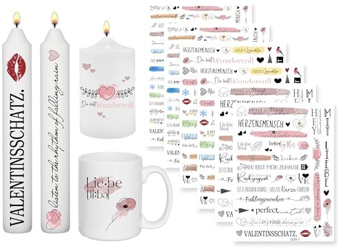 Sugeru 6 PCS Kerzentattoo Valentinstag (200+ Muster),Kerzenfolie | wasserschiebefolie kerzen | valentinstag deko | kerzenaufkleber sticker | Kerzen dekorieren | Liebes geschenk(Valentinstag)