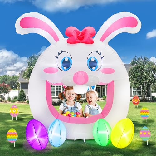 UniqSeason Aufblasbarer Osterhase mit Aufschrift Peek a Boo Decoration, aufblasbares Kaninchen-Ei-Jagd, LED-Schild, Dekorationen für Hof, Garten, 1,8 m hoch