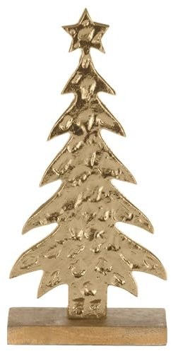 EGLO LIVING Deko Baum Baliguian, Weihnachtsdeko Wohnzimmer, Tischdeko Weihnachten aus Holz in Natur und Metall in Gold, Adventsdeko Fensterbank, 31 x 14,5 cm