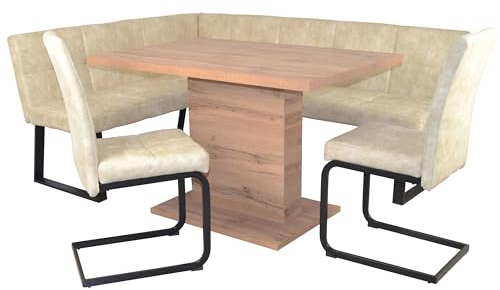 moebel direkt online 4tlg. Eckbankgruppe Schenkelmaß 190x150 cm kurzer Schenkel Links, cremefarben
