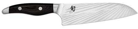 KAI Shun Nagare Black Santoku 18 cm lunghezza lama - 72 strati di acciaio damasco VG 2 & VG 10 lama a doppio nucleo - legno Pakka nero - Fatto a mano in Giappone - coltello da cucina giapponese