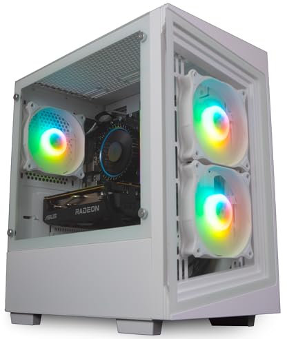 ionz Gaming Desktop Computer, Intel I3-12100F CPU, AMD RX7600 GPU, 16GB RAM, 1TB SSD, 600W PSU, Windows 11, KZ-G1 White