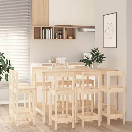 ZEYUAN 9-TLG. Bar-Set, Bartisch Mit Barhocker Set, Hochtisch Mit Stühlen Set, Küchentheke Mit Hocker, Esstisch Mit Stühlen, Massivholz Kiefer