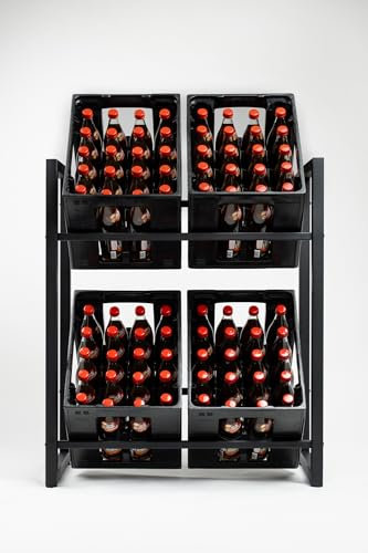 Homemetall Getränkekistenregal 4 Kisten mit 500 kg Tragkraft - Kistenregal extrem stabil & höhenverstellbar - Regal für Getränkekisten einfache Montage - Getränke-Regal schwarz aus Metall - Duo