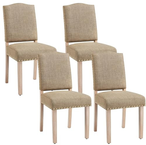 Yaheetech Modern Dining Room Chairs Set of 4 Kitchen Chairs with Nailhead Trim and Upholstered Seat for Home, Living Room, Khaki
