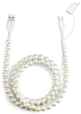 Vunake 1M USB C Charger Cable for iPhone, Samsung & More - 3A Fast Charging & Data Sync - White Pearl Beaded Chain
