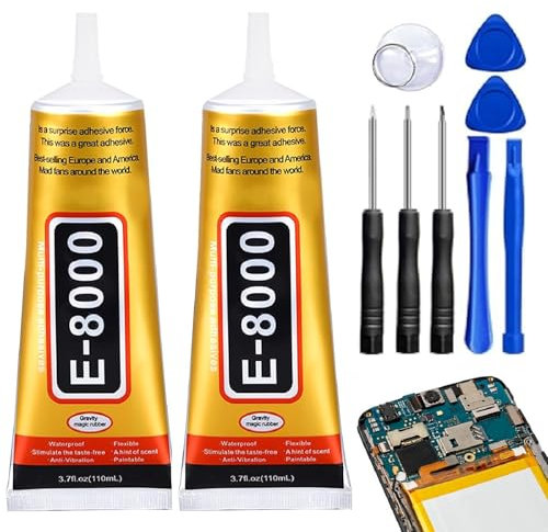 Handy Kleber Rückseite, Handy Display Kleber, Display Kleber Smartphone, 2PCS E8000 110mlx2 Transparent Handy Kleber Sekundenkleber Bastelkleber Mehrzweckkleber für Elektronik Schmuck DIY