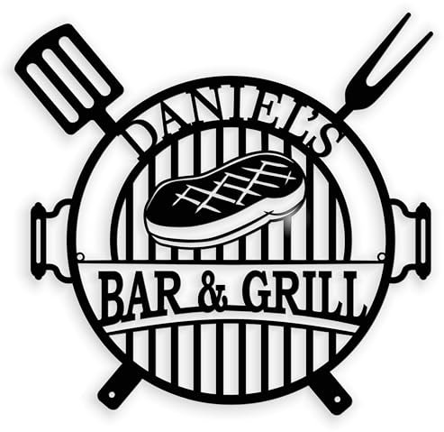 Personalisierter BBQ-Grillschild mit Name, Individuelles Bar & Grill, Deko für Außenbereich, Papa’s BBQ, Einweihungsgeschenk, Garten und Terrassendekoration, Wandschild (Design option 1)