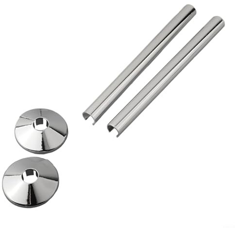 FACULX 2Pcs Radiator Pipe Covers and 2PCS Pipe Collars, Radiator Pipe Covers 15mm x 200mm and 16mm Radiator Pipe Collars Cover for Radiator Pipe(Chrome)