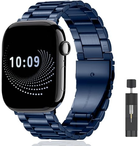 AiiBowy Metallo Cinturino per Apple Watch 46mm 45mm 44mm 42mm 49mm, Cinturini in Acciaio Inossidabile per Apple Watch Ultra 3/Ultra 2/Ultra/SE 3/SE 2/SE/Series 11/10/9/8/7/6/5/4/3/2/1 Blu