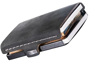 I-CLIP MAX Glattleder Black - Kartenetui – Slim Wallet mit Platz für 16 Karten- Geldscheinklammer für bis zu 30 Geldscheine - 2 Münzfächer - leichtes und Flexibles Portemonnaie