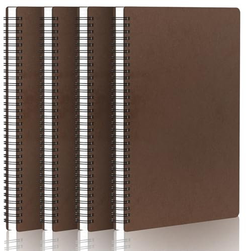 Yarotm Quaderno a Spirale A4-4 PCS Quaderni Puntinato 5mm - Block Notes A4 21x29.2cm - 100GSM Taccuino Appunti - 120 Pagine/60 Fogli Quaderno Puntinato Notebook, Marrone Caffè