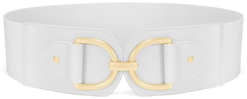 Waist Wow Damen Breite Gürtel für kleider Mode Elastischer Taillengürtel Damen Stretchgürtel Hüftgürtel mit Goldene Schnalle, Weiß, Fit Taillengröße 81cm-90cm