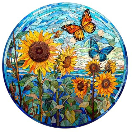KaayeeWood Holzpuzzle Erwachsene,Sonnenblume aus Buntglas Holzpuzzle,Einzigartige Wooden Puzzle Mit Geschenkbox,Geschenke für Kinder und Erwachsene(34 * 34cm-300 Stück)