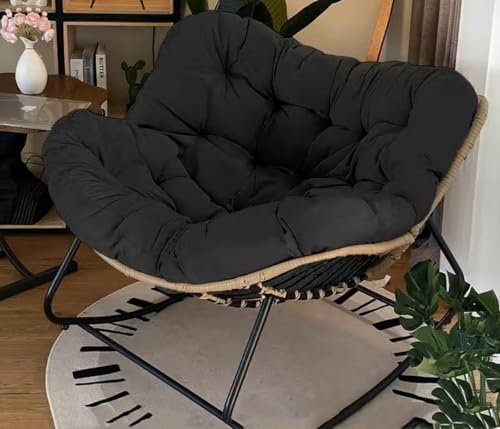 Moderner Schaukelstuhl aus Metall – weißer Rattan-Schaukelstuhl für drinnen und draußen, Veranda, Wohnzimmer, Terrasse, Garten, Hof