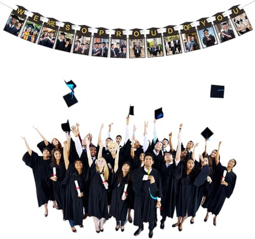 Abschluss Fotobanner,Graduation Banner 2025 - Graduation Decoration Banner with Photo Display, Adjustable Design, 1 Piece, Black?Abschluss Fotobanner, Abschlussbanner Congrats Grad Graduacion Foto