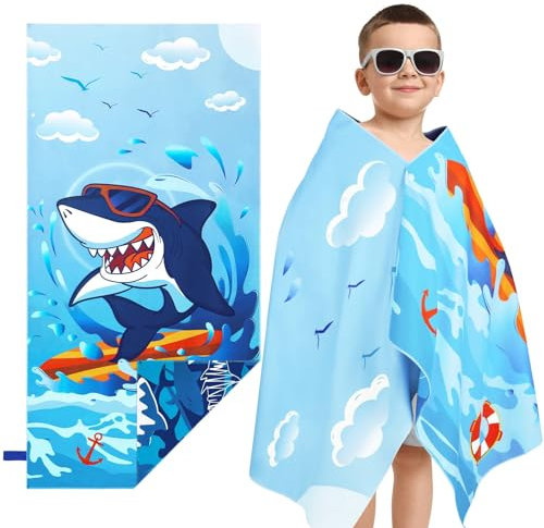WERNNSAI Hai Strandtuch Kinder, 76 X 150 cm Mikrofaser Badetuch Mädche, Strandhandtuch zum Baden leicht und schnelltrocknend Superweich Saugfähig, Kinder Pool Reisen Schwimmen Duschtuch