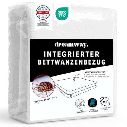 Dreamway - Matratzenschoner Gegen Milben und Bettwanzen - Milbenschoner Matratzen komplett mit Reißverschluss - Matratzenschoner für Allergiker - Wasserdicht, Bi-Ome und Ök (140x200x20 cm)