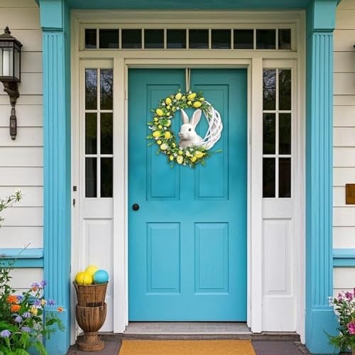 Weidenkranz Groß Tür Osterhasenkranz, Festliche Blumendekoration für Zuhause, perfekt für Ostern und Frühling Deko FrüHling (C, 25cm)