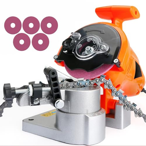 Electric Chainsaw Sharpener - 250W Portable Bench Grinder, 8400RPM Automatic Multi-Angle Chain Blade Grinder with 5 Grinding Wheels for Professional Use