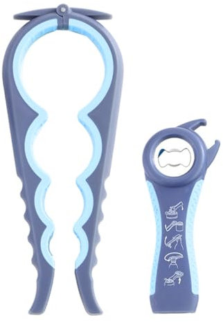 Jar Opener, 5 in 1 Multi Function Bottle Openers Kit, Ring Pull Can Opener with Silicone Handle, for Weak Hands, Elderly & Children (Blue)