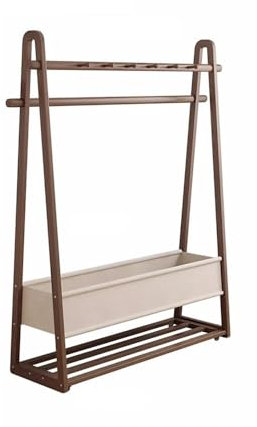 Porte-manteaux Porte-manteau sur pied en bois massif, support de rangement mobile avec roulettes, Hall d'entrée, chambre à coucher avec sac en tissu, support suspendu Porte-manteaux sur pied(Walnut,Sm