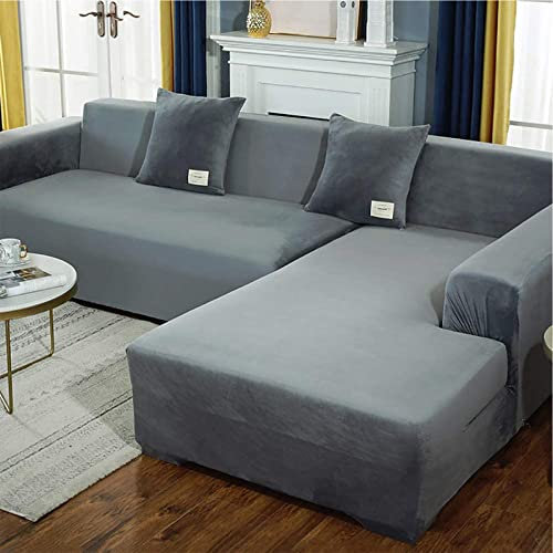 MLHDZ Sofaüberwurf Sofahusse Samt sehr Stretch Sofahusse Armlehne Wasserdicht Sofahusse Sofa Abdeckung Beige (Hellgrau, L Form, XXL)