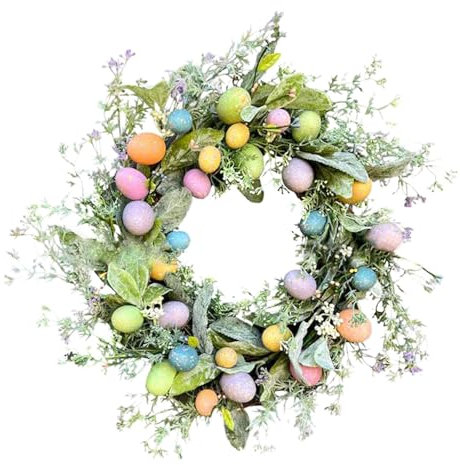 Osterkränze Für Die Haustür | Türkranz Frühling Osterkranz Mit Eiern Und Blumen | 45cm Ostertürkränze Im Freien | Ostern Floral Design Türhänger | Frühlingskranz Haustür Für Osterdeko