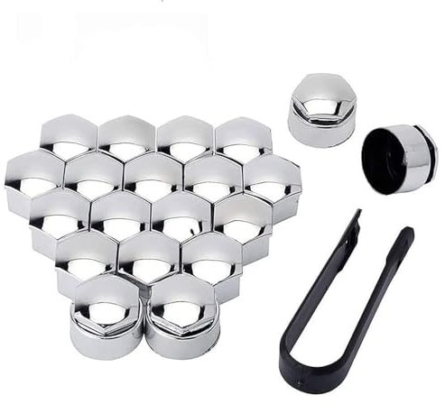 WBWBB 20 Pièces Cache ecrou pour Volvo V40 2012-2018, Couvre-Boulons de Capuchon d'écrou de Roue Cache éCrou Hexagonal avec Outil Demontage,21mm-Silver