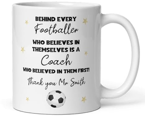 Confidently Quirky - Personalised Thank You Football Coach White Mug, End Of Year Thank You Gift for Football Teacher, From Football Student, Football Coach Gift