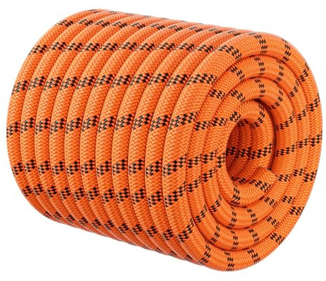 Double Braided Arborist Rigging Rope - 3/8 in X 100 ft 48 Strands Rappelling Outdoor Pulling Heavy Duty Polyester Bull Rope for Swing Tree Work Camping Rescue Hiking - Orange