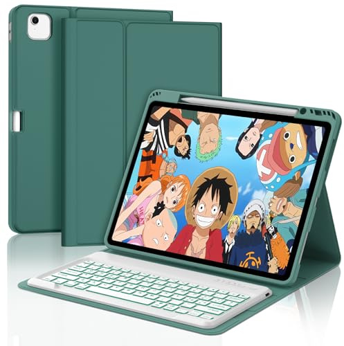 Hülle Tastatur für iPad Air 13 (2026 M4/2025 M3/2024 M2) und iPad Pro 12.9 | Mit 7 Farben Beleuchtung Magnetisch Abnehmbarer Bluetooth Dünne Tastatur und Soft TPU Hülle für Büro/Studie, Dunkelgrün