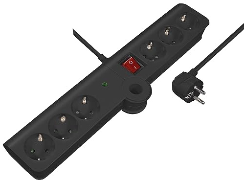 MaxTrack Steckdosenleiste NV75-5L | 6-Fach | Überspannungsschutz & Berührungsschutz | GS geprüft | IP20 | Klappbar für mehr Flexibilität