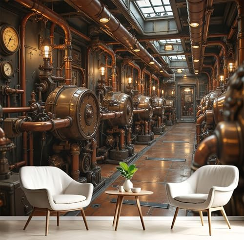 Fototapete, 350X256Cm 3D Retro-Maschinen Wandtapete Xxl Seide Tapeten Steampunk 3D Effekt Wallpaper Wandbilder Wanddeko Für Wohnzimmer Schlafzimmer, Bronze