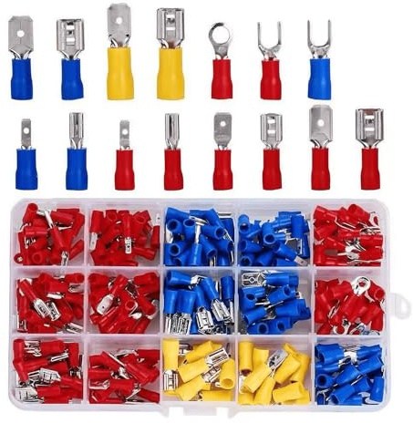 280pcs Kabelschuhe Set, 15 Type Kabelschuhe Flachstecker Isoliert set Quetschverbinder Sortiment, Flachsteckhülsen,Ring-Gabel-Spaten-Stoß – männliche und weibliche Spaten-Steckverbinder