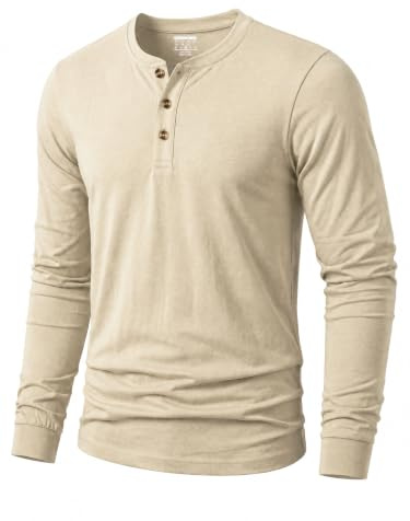 TACVASEN Men’s Henley Long Sleeve T Shirt Cotton Smart Casual Grandad Shirt | Men's long-sleeved shirt, basic T-shirt with button placket, regular fit casual shirt, casual shirts