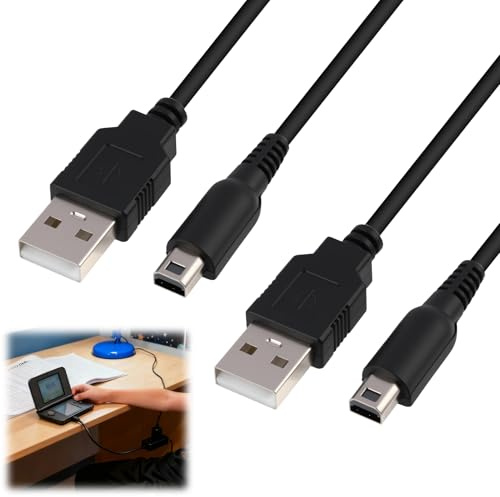 2 Stück Ladekabel für Nintendo New 3DS XL/3DS XL/New 2DS/2DS XL/2DS/DSi/DSi XL, 1.2m USB Ladekabel für 3DS, USB A 2.0 Lade- & Netzkabel, Ersatz-Charger zum Spielen Laden Gleichzeitig, Schwarz
