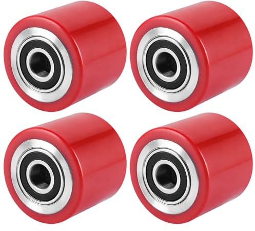 DAJAVE 4 ruedas para transpaleta de poliamida y nailon, 80 x 70 mm, poliuretano, con rodamientos de bolas, ruedas de repuesto, carga máxima 1000 kg (rojo)