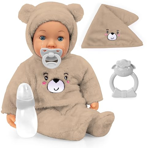 Bayer Design Babypuppe, weint echte Tränen, mit Schlafaugen, weichem Körper | Zubehör, 42 cm - für Mädchen und Jungen