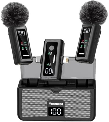 Wireless Lavalier Microphone for iPhone iPad Android, Lightning & USB C Microphone for iPhone 16 15, 24H Charging Case, Noise Cancellation iphone Lapel Microphone for Video Recording, Vlogging
