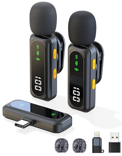 Wireless Lavalier Microphone for iPhone - iPad, Android Phone, Computer, Microphone wireless, Mini Lapel Mic with Noise Reduction and Crystal Sound for Video Recording,Vlogging,TikTok,YouTube-Black