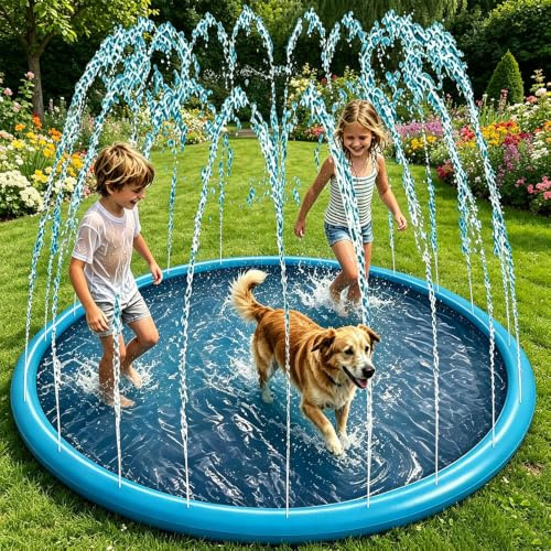 170cm Splash Pad, 67 Sprinkler Mat, Water Sprinkler for Kids, Garden Water Toys, Kids Sprinkle and Splash Play Mat, Summer Water Toys for Kids Outdoor