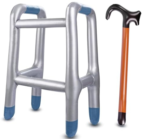 GYHWOFUL Aufblasbarer Rollator + Gehstock Set, Aufblasbare Gehhilfe für Oma & Opa Kostüm, Lustiges Geschenk, Scherzartikel Männer, Dumme Geschenke, Geburtstag, Karneval, Fasching, Cosplay