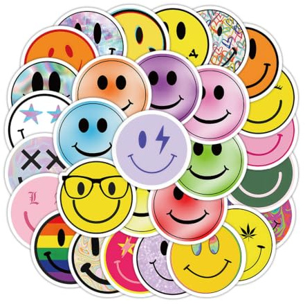 110 Stück Smiley Aufkleber, Emoji Sticker Set, Cute Belohnungssticker, Wasserdicht Vinyl Aufkleber, Lächeln Gesicht Sticker, DIY Deko für Koffer, Laptop, Kindle, Scrapbooking, Journaling, Skateboard