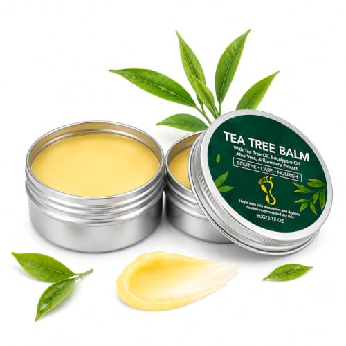 2pcs Tea Tree Balm, Tea Tree Oil Foot Cream For Very Dry Feet Moisture | Foot Cream for Cracked Heels and Dry Skin, Heel Cream with Aloe Vera, Eucalyptus Leaf Oil and Rosemary Leaf Oil for Feet Care