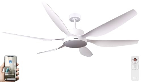 Fanelite - Brasseur d'air 168 cm blanc RANGIROA - Moteur DC 55W - Lumière LED 22W dimmable 3 couleurs - Télécommande - Wifi - Contrôles vocaux - 6 pales - Très silencieux