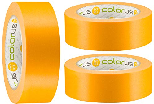 Colorus 3 x Premium Goldband PLUS Fineline Tape 38 mm x 50m | Klebeband für Lacke, Lasuren und Farben | Extrem exakte Farbkanten
