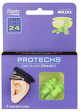 Flents Protechs Reusable Ear Plugs For Travel, Switch Filter Allows For Open And Close Mode, Reduces Pressure, 1 Pair With Case, Easy Use Soft Foam Comfort Fit, NRR 24, Green, Made In The USA